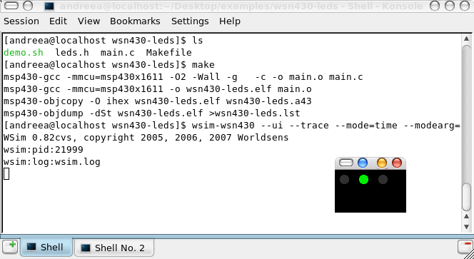 Snapshot of the execution of the LEDs example