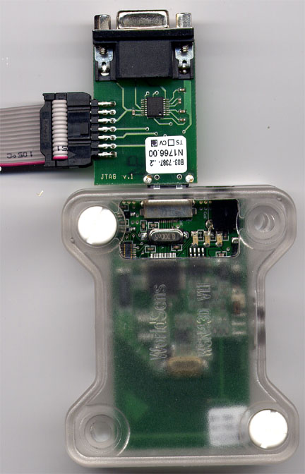Connecting the JTAG serial board to the WSN430 node.