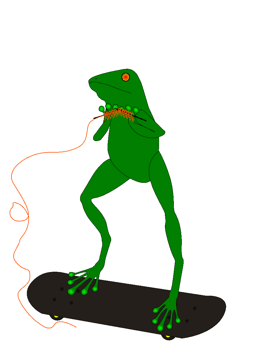 A frog skating and knitting