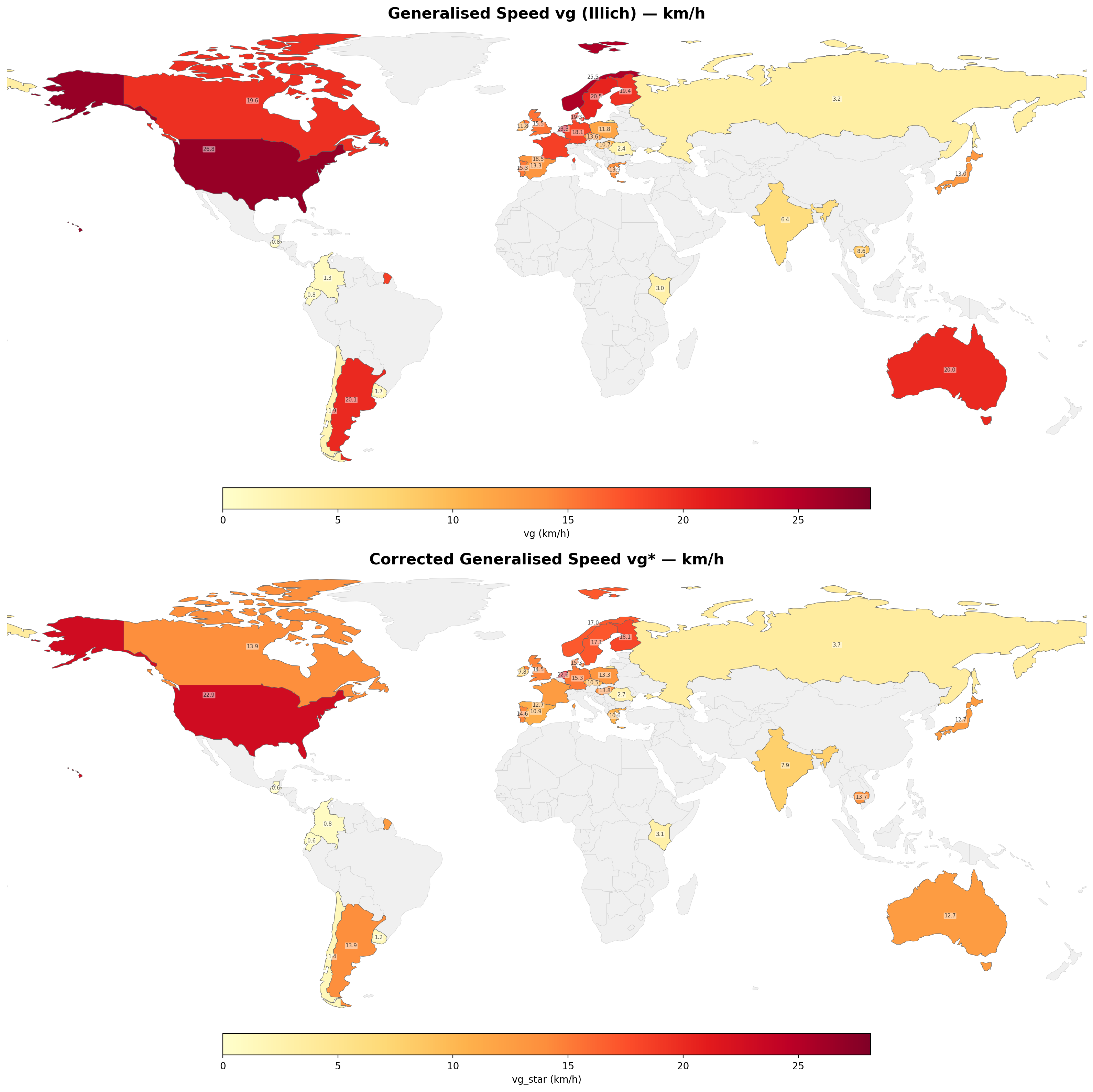 Cartes mondiales de la vitesse généralisée