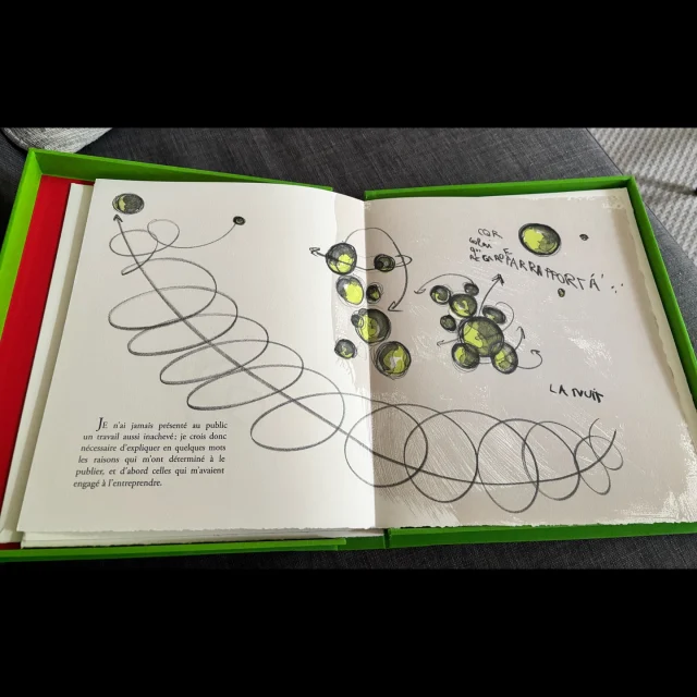 Un beau livre

J’ai eu l’occasion de collaborer avec Fabrice Hyber, artiste mais pas mathématicien… Il est fasciné par Poincaré mais il ne comprend pas maths de Poincaré. Il a produit un livre intitulé « le doute mathématique ». J’ai proposé à Fabrice quelques textes courts de Poincaré et il les a illustrés en une quinzaine de lithographies. Outre ma sélection de ces textes, ma petite contribution a consisté d’une part en la rédaction d’une préface et d’autre part en l’insertion d’une clé USB dans la couverture, qui reprend les livres philosophiques de Poincaré que j’avais enregistrés en podcasts : une cinquantaine d’heures d’audio….Une belle aventure pour moi.

Vous ne pourrez pas acheter ce livre 😟 Il n'a été imprimé qu'en 120 exemplaires, pour les membres de la « Compagnie des Bibliophiles » de l’Automobile Club de France.