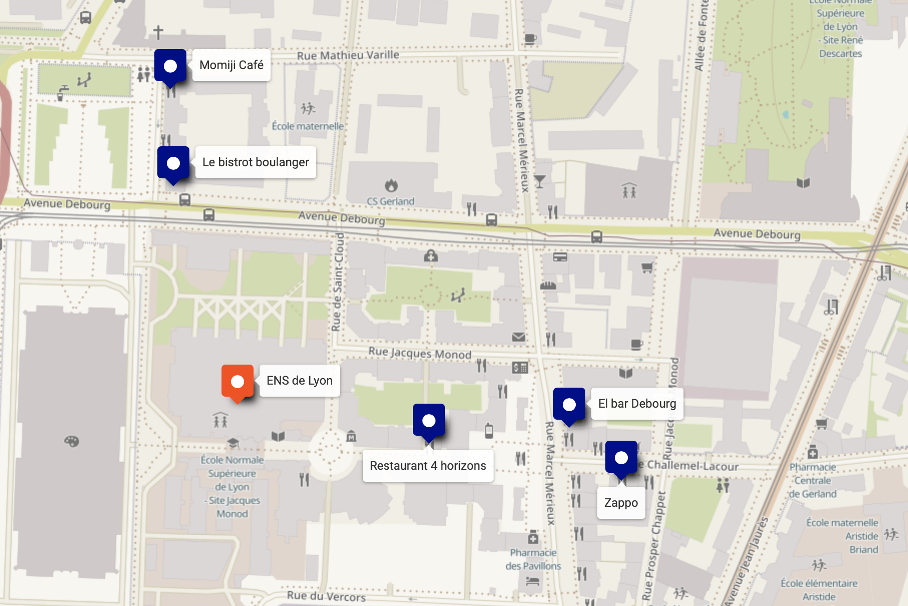 map of the restaurants